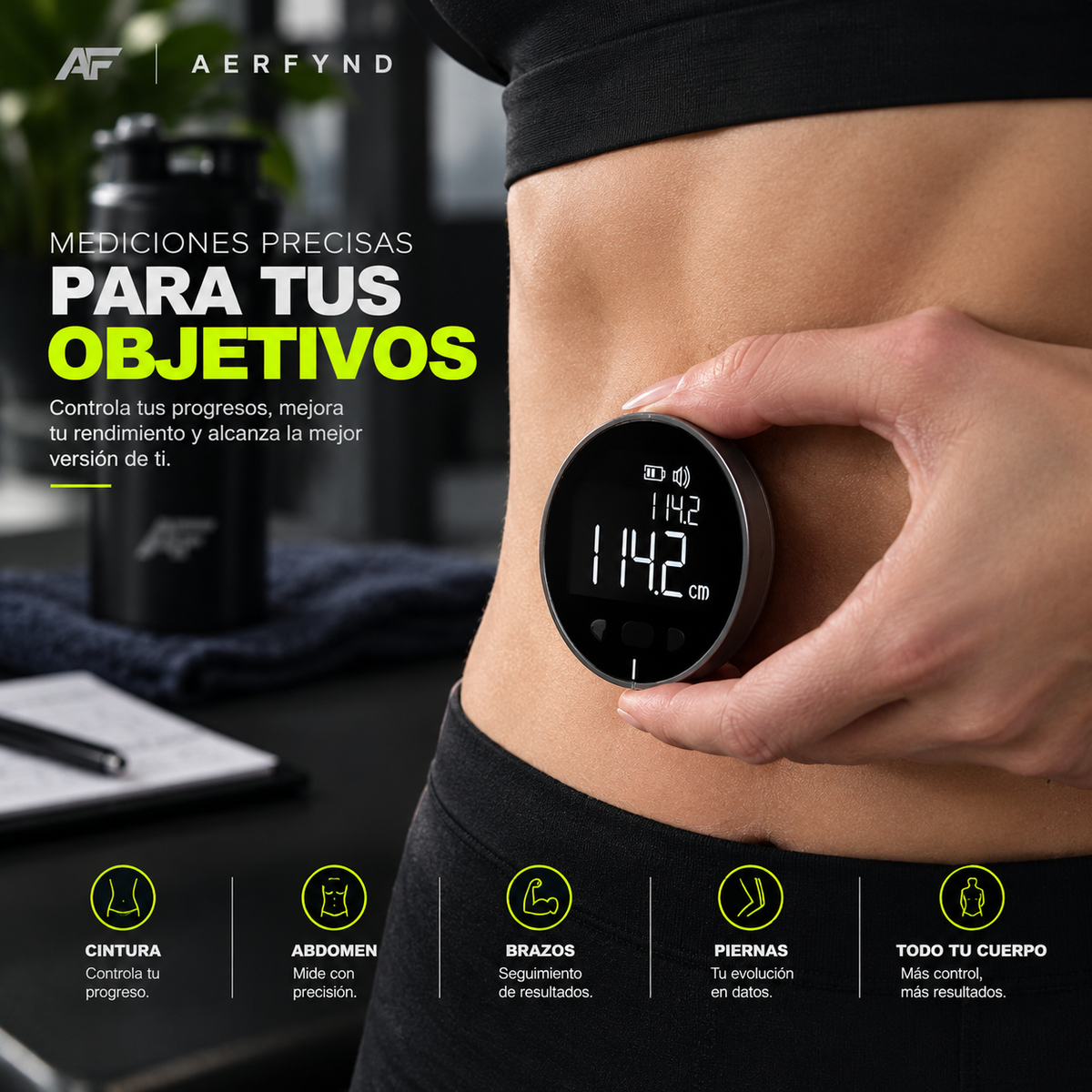 Medidor digital de distancia portátil 0-99m | Superficies Curvas y Blandas | Carga USB-C | AERFYND