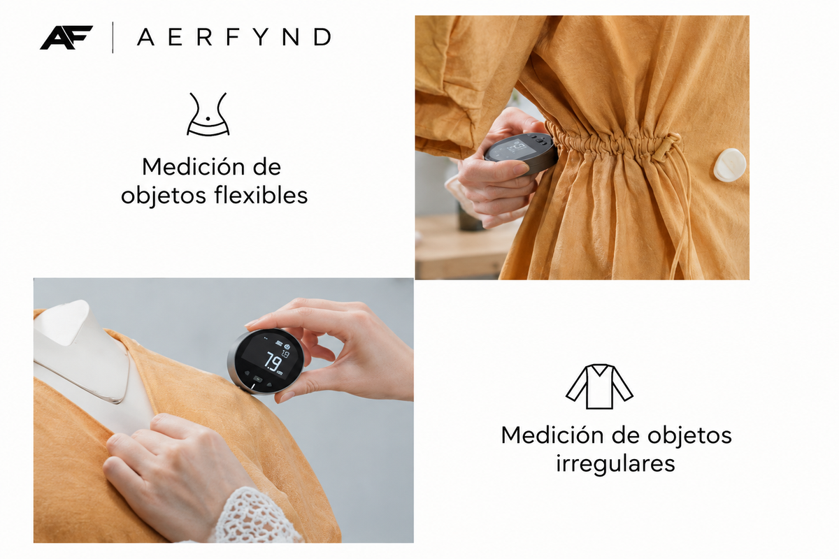 Medidor digital de distancia portátil 0-99m | Superficies Curvas y Blandas | Carga USB-C | AERFYND